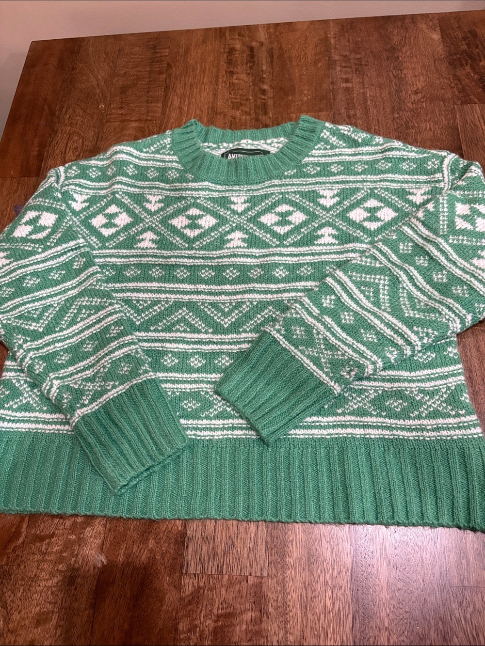 American Eagle Fair Isle Sweater Womens Small Green & White